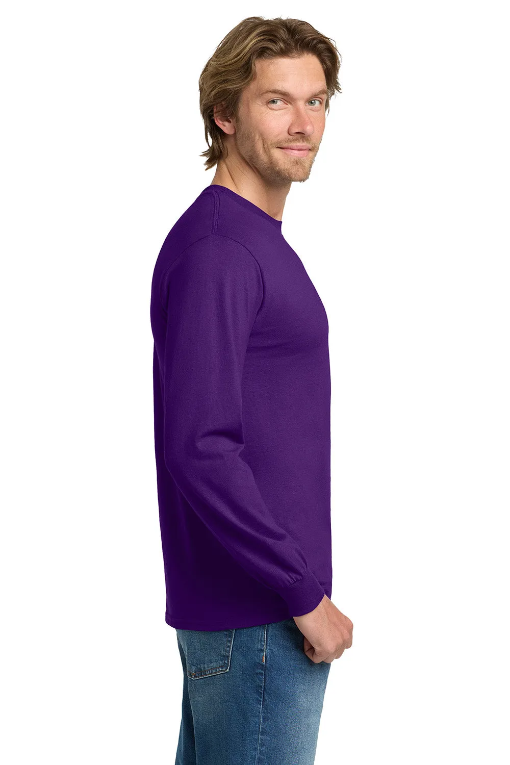 Gildan Mens Long Sleeve Crewneck T-Shirt - Purple  Affordable Clothing Gildan