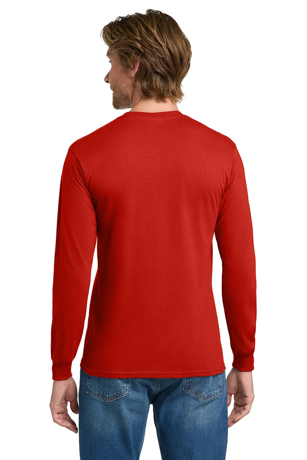 Gildan Mens Long Sleeve Crewneck T-Shirt - Red  Affordable Clothing Gildan