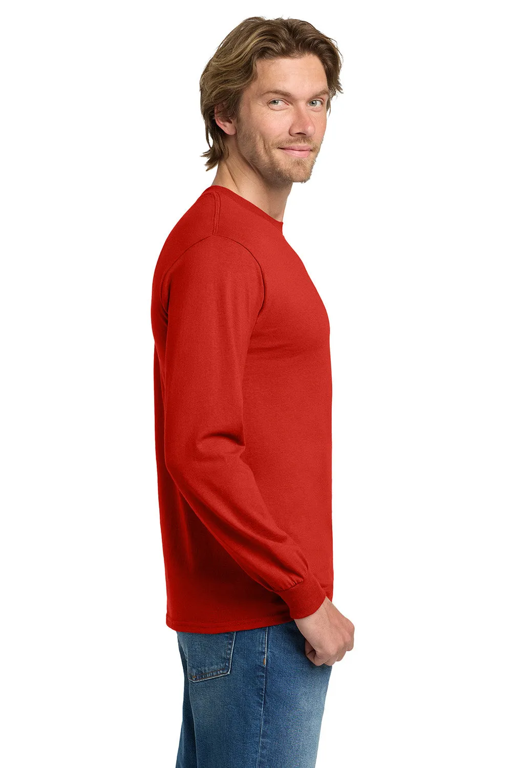 Gildan Mens Long Sleeve Crewneck T-Shirt - Red  Affordable Clothing Gildan