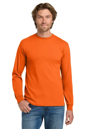 Gildan Mens Long Sleeve Crewneck T-Shirt - Safety Orange  Affordable Clothing Gildan