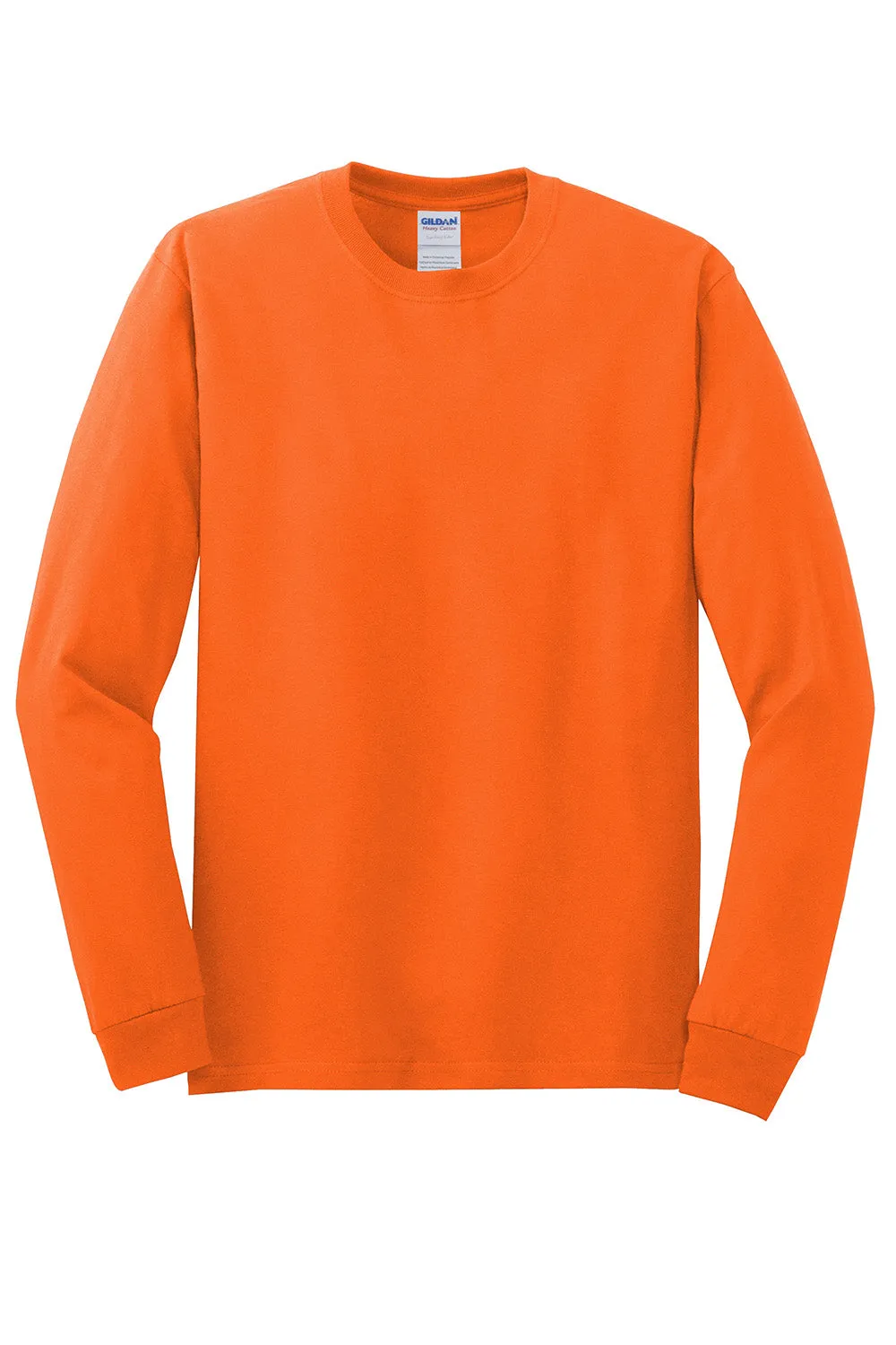 Gildan Mens Long Sleeve Crewneck T-Shirt - Safety Orange  Affordable Clothing Gildan