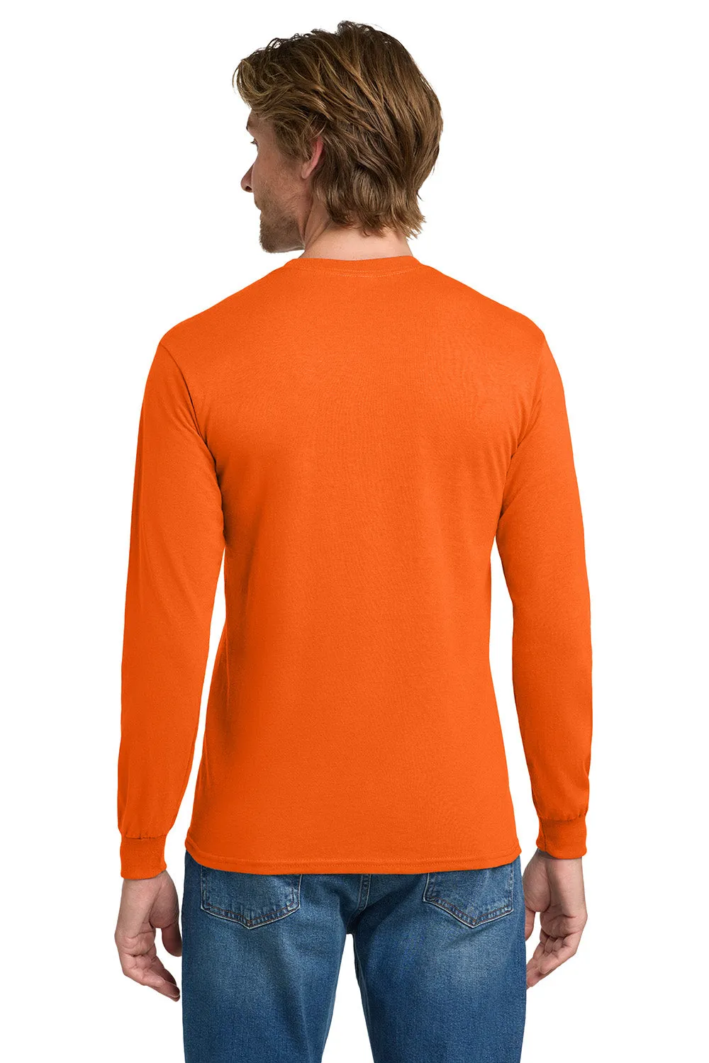 Gildan Mens Long Sleeve Crewneck T-Shirt - Safety Orange  Affordable Clothing Gildan