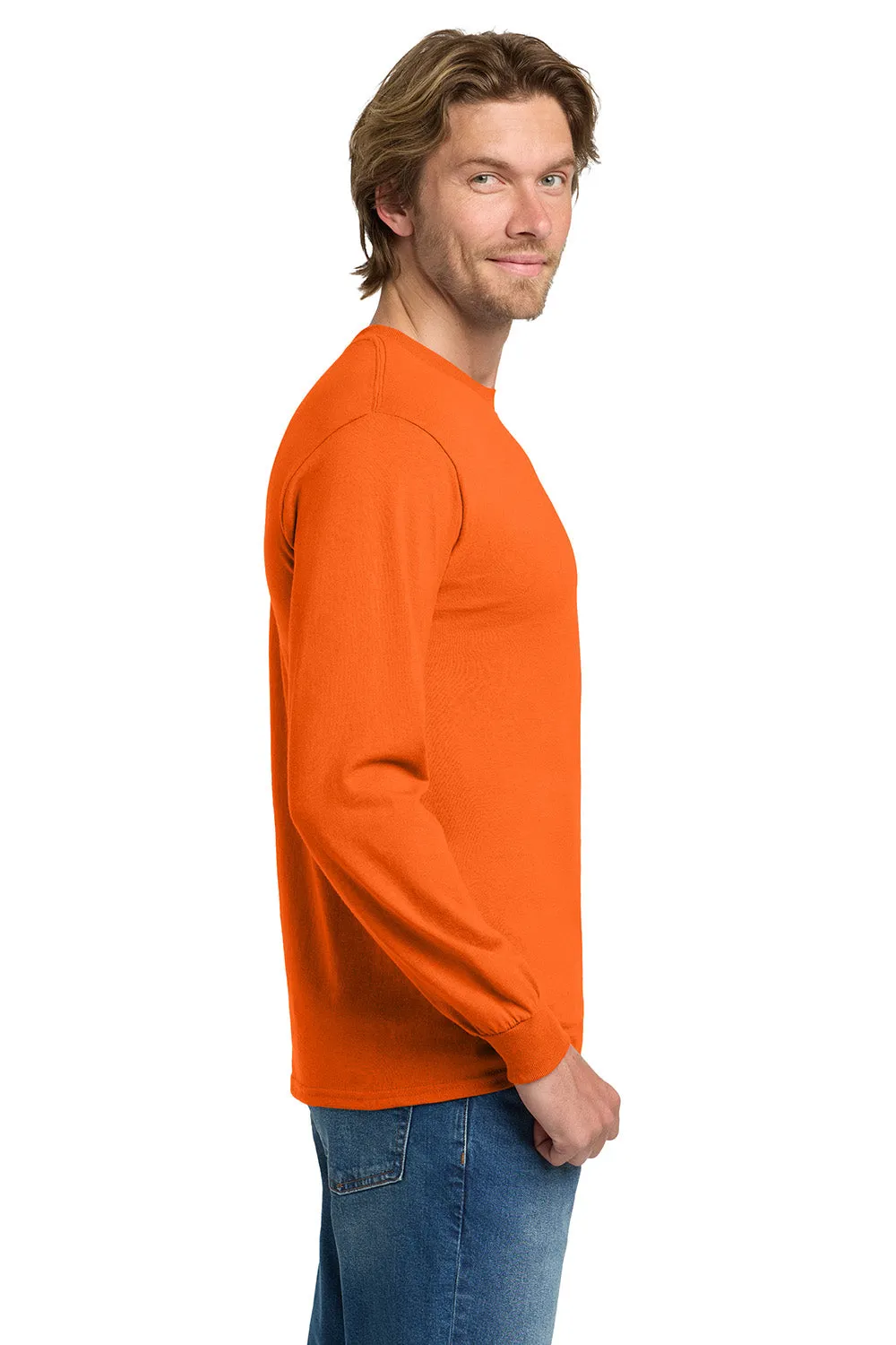 Gildan Mens Long Sleeve Crewneck T-Shirt - Safety Orange  Affordable Clothing Gildan