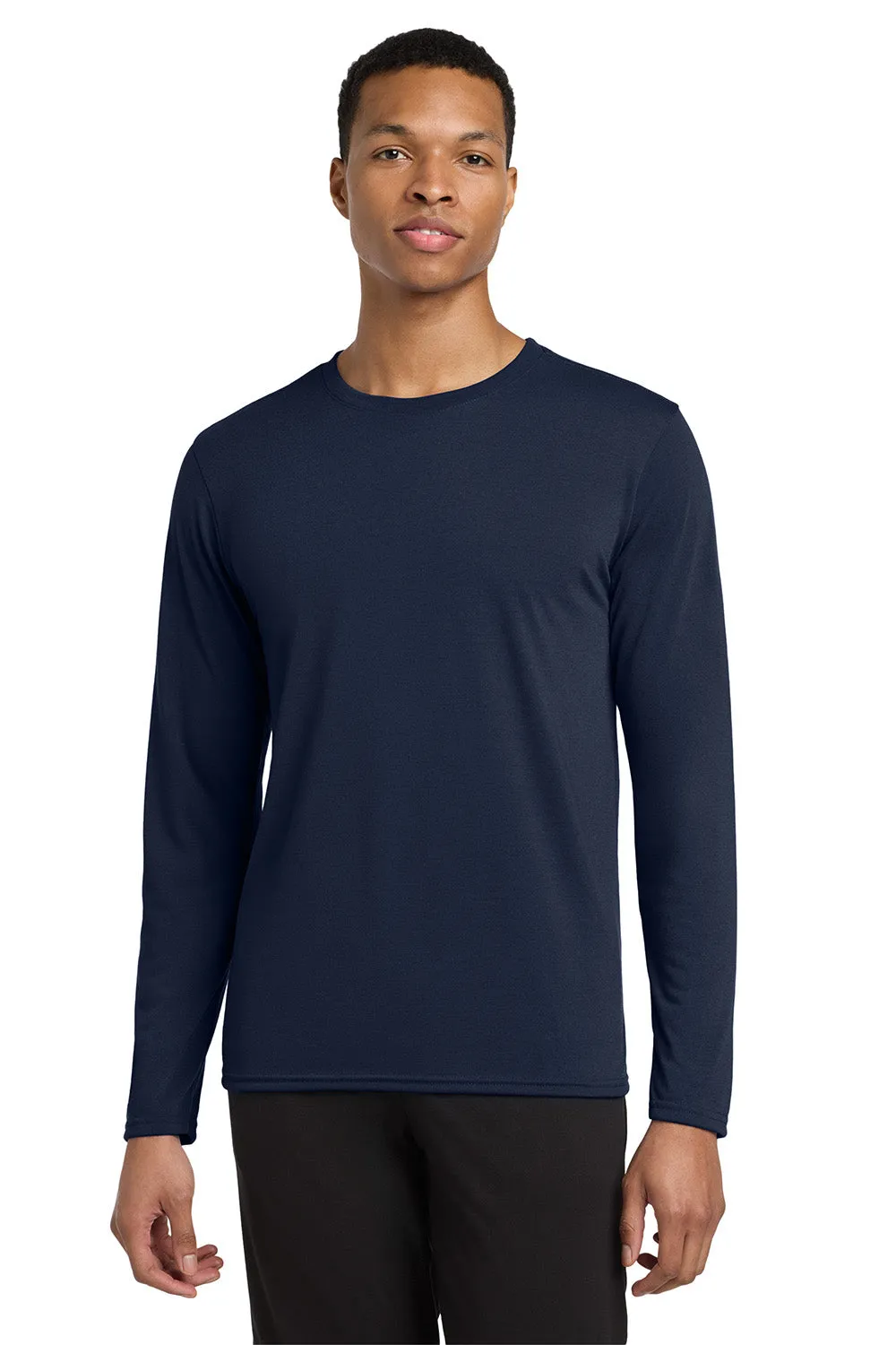 Gildan Mens Performance Jersey Moisture Wicking Long Sleeve Crewneck T-Shirt - Navy Blue  Affordable Clothing Gildan