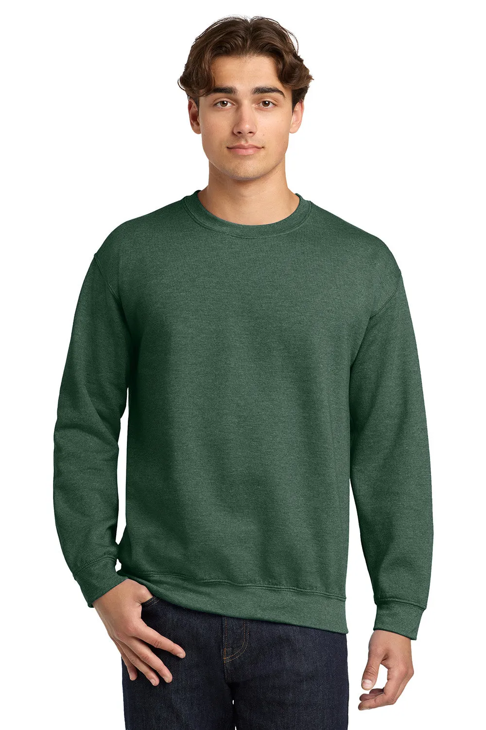 Gildan Mens Pill Resistant Fleece Crewneck Sweatshirt - Heather Dark Green  Affordable Clothing Gildan