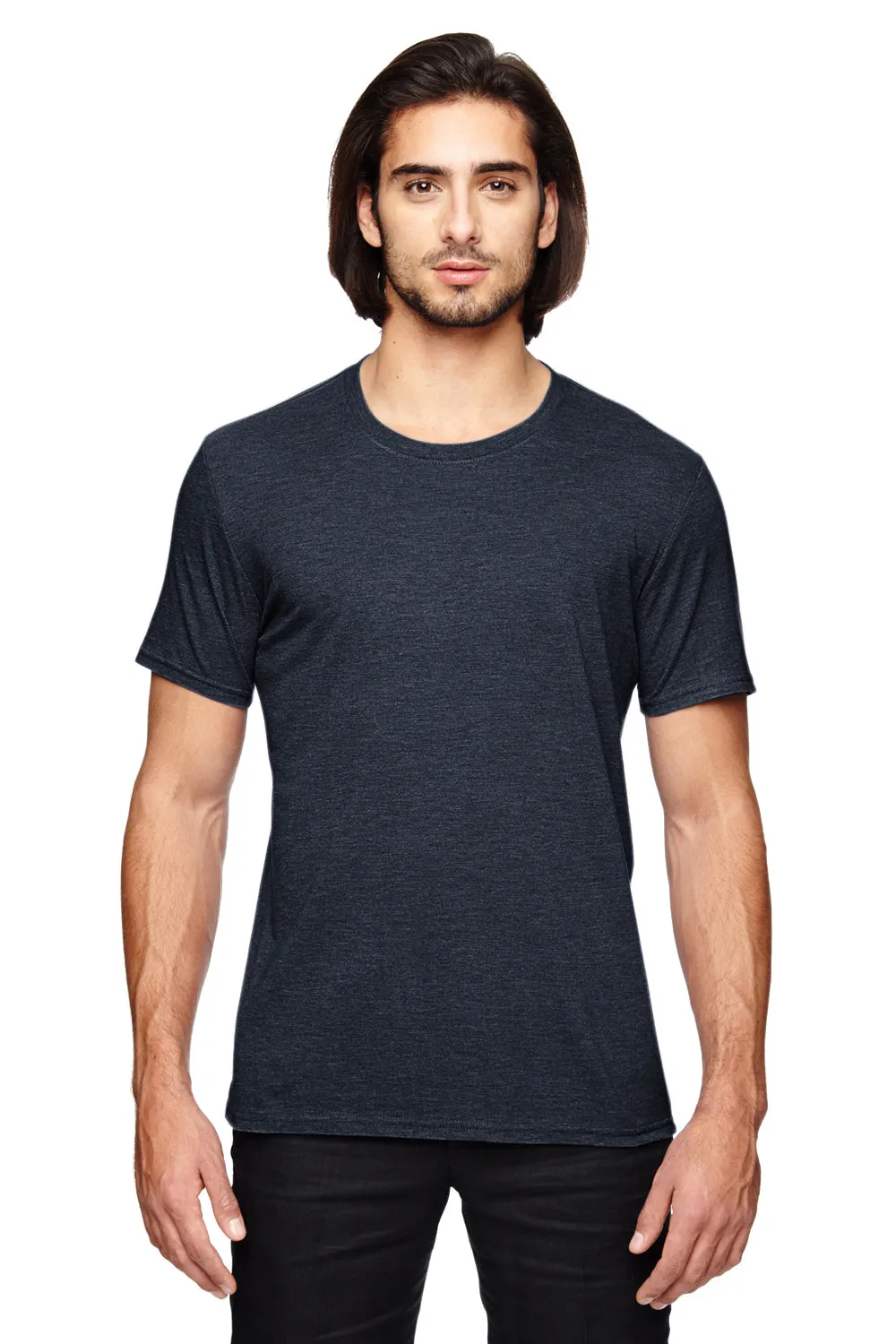 Gildan Mens Short Sleeve Crewneck T-Shirt - Heather Navy Blue  Affordable Clothing Gildan