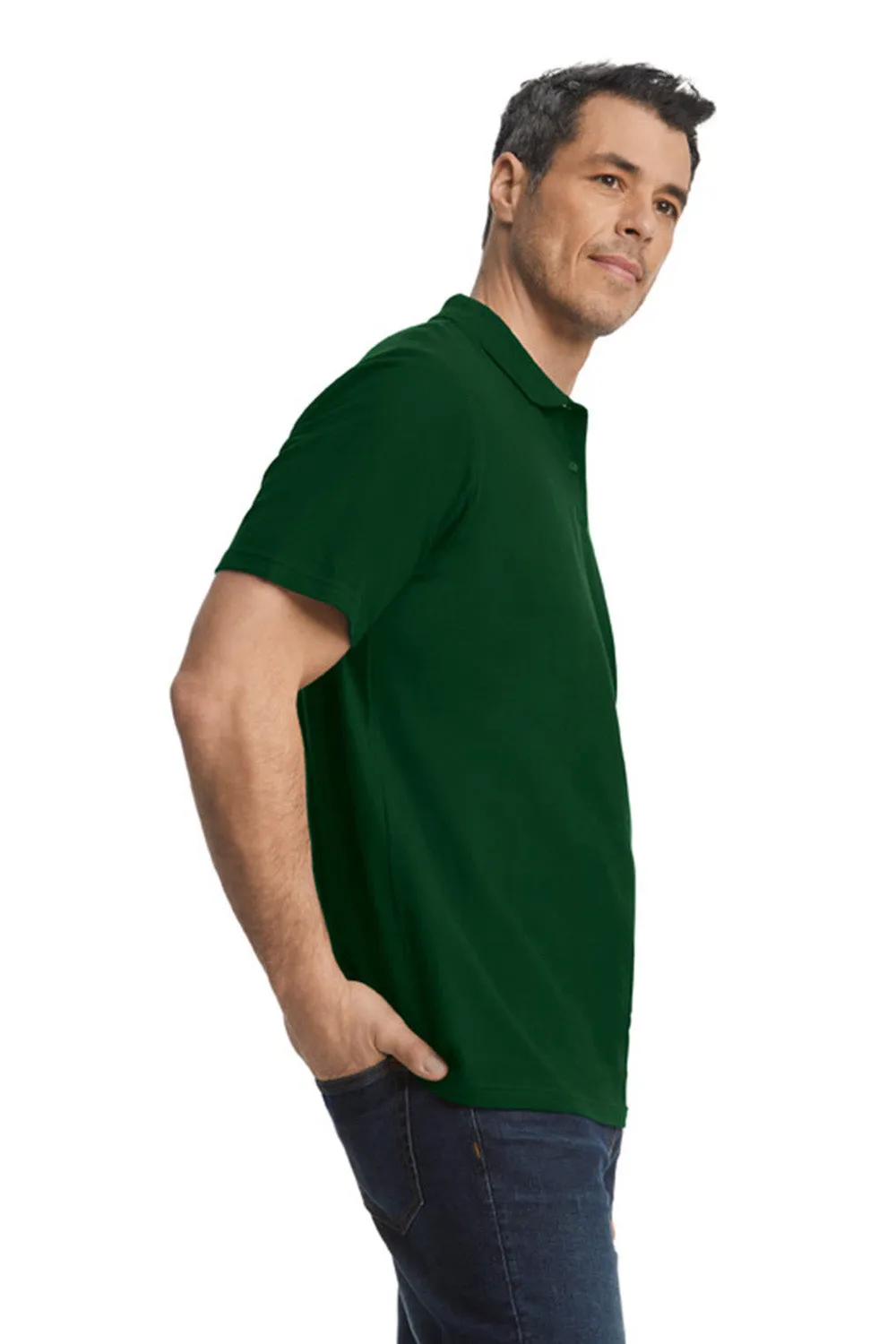 Gildan Mens SoftStyle Double Pique Short Sleeve Polo Shirt - Forest Green  Affordable Clothing Gildan