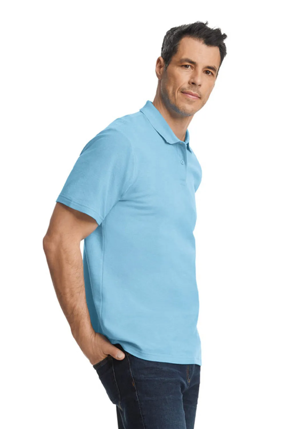 Gildan Mens SoftStyle Double Pique Short Sleeve Polo Shirt - Light Blue  Affordable Clothing Gildan