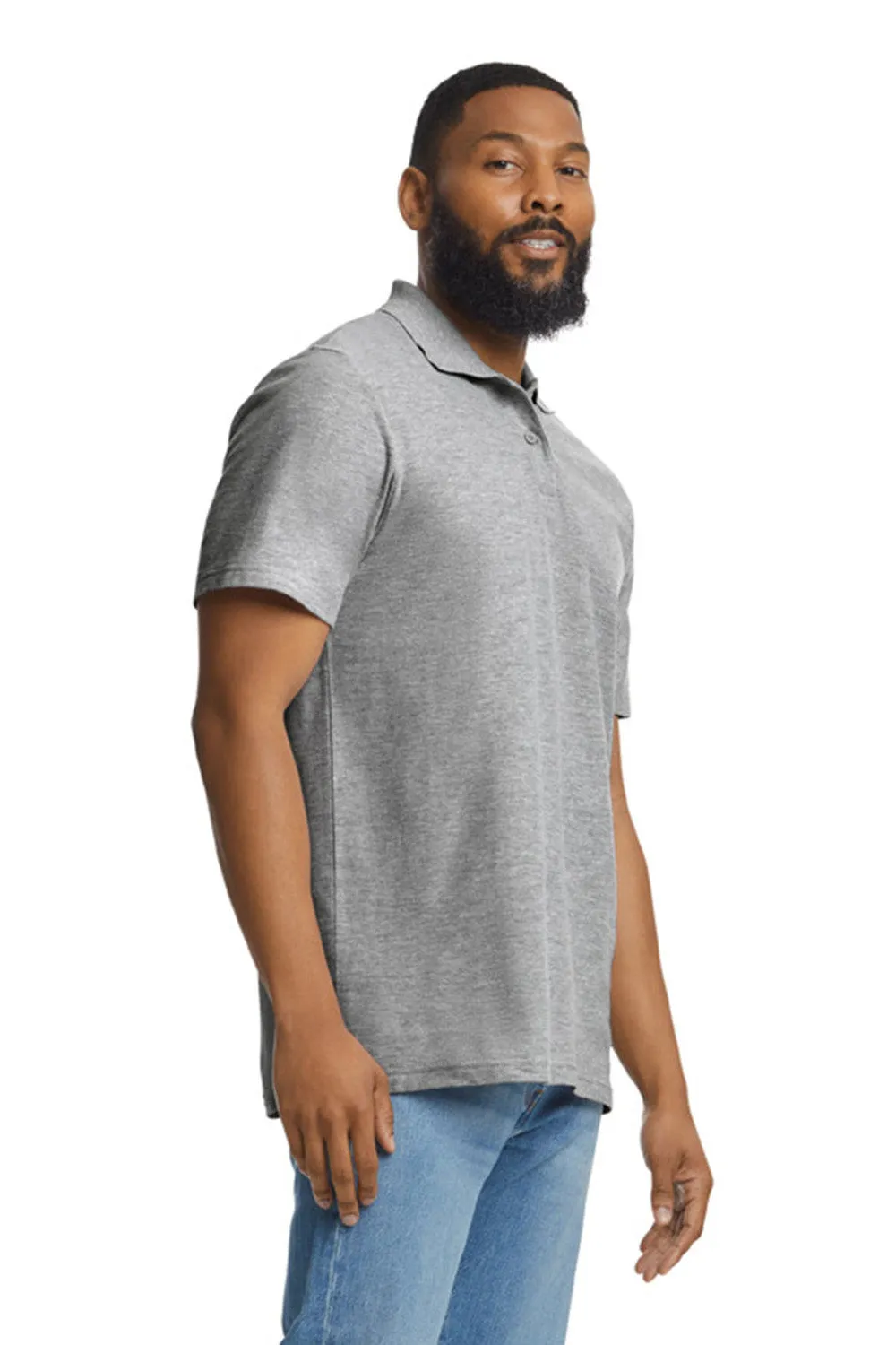 Gildan Mens SoftStyle Double Pique Short Sleeve Polo Shirt - Sport Grey  Affordable Clothing Gildan