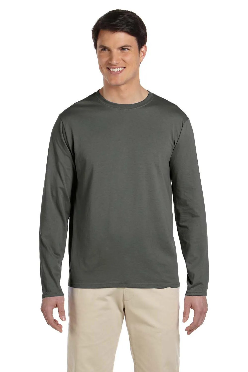Gildan Mens Softstyle Long Sleeve Crewneck T-Shirt - Military Green  Affordable Clothing Gildan
