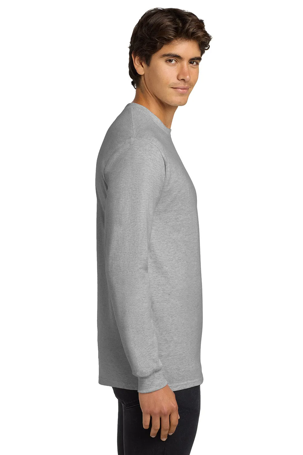 Gildan Mens Ultra Long Sleeve Crewneck T-Shirt - Ash Grey  Affordable Clothing Gildan