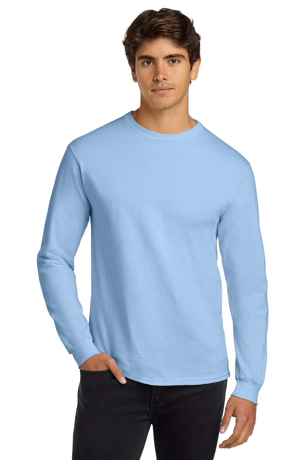 Gildan Mens Ultra Long Sleeve Crewneck T-Shirt - Light Blue  Affordable Clothing Gildan