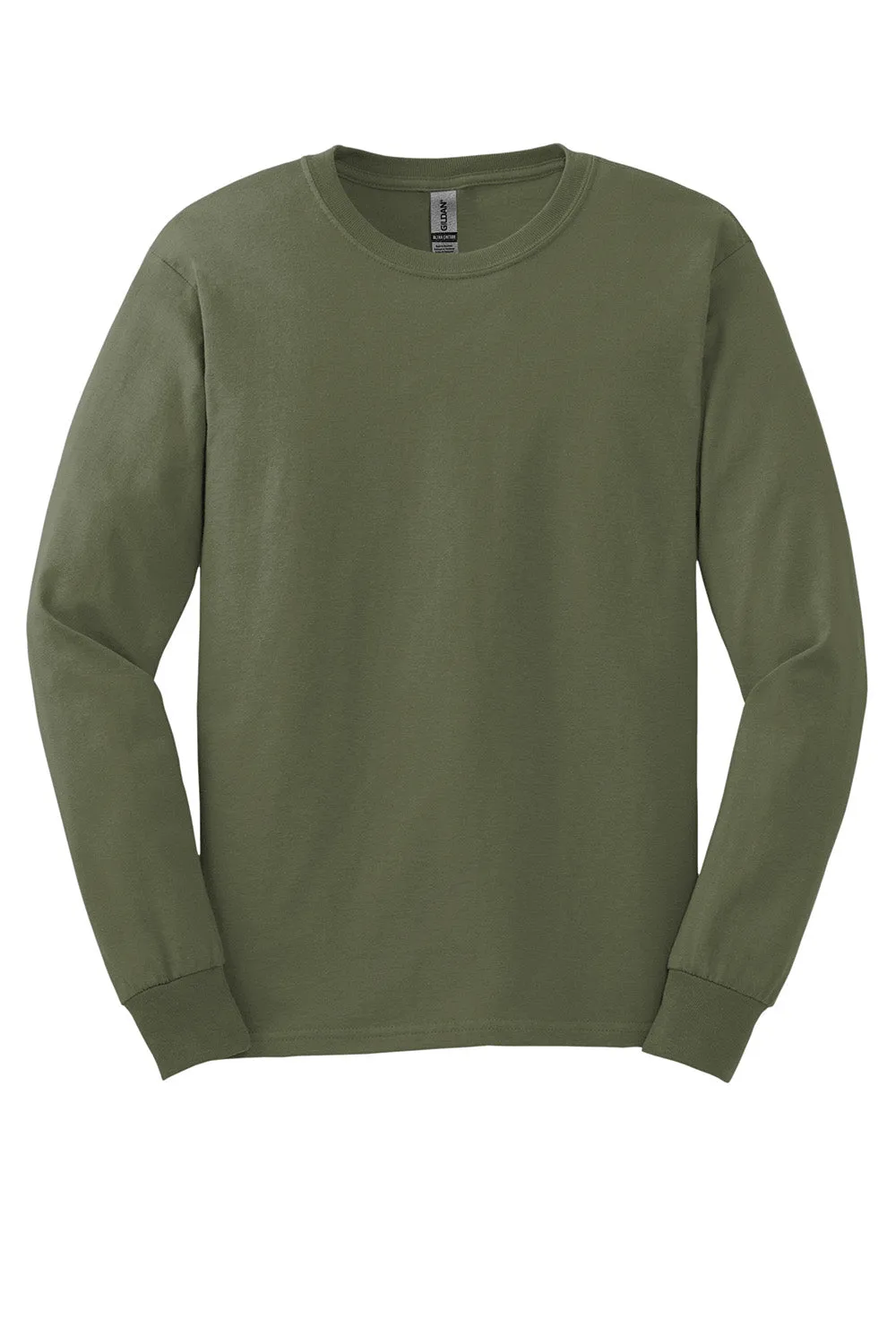 Gildan Mens Ultra Long Sleeve Crewneck T-Shirt - Military Green  Affordable Clothing Gildan