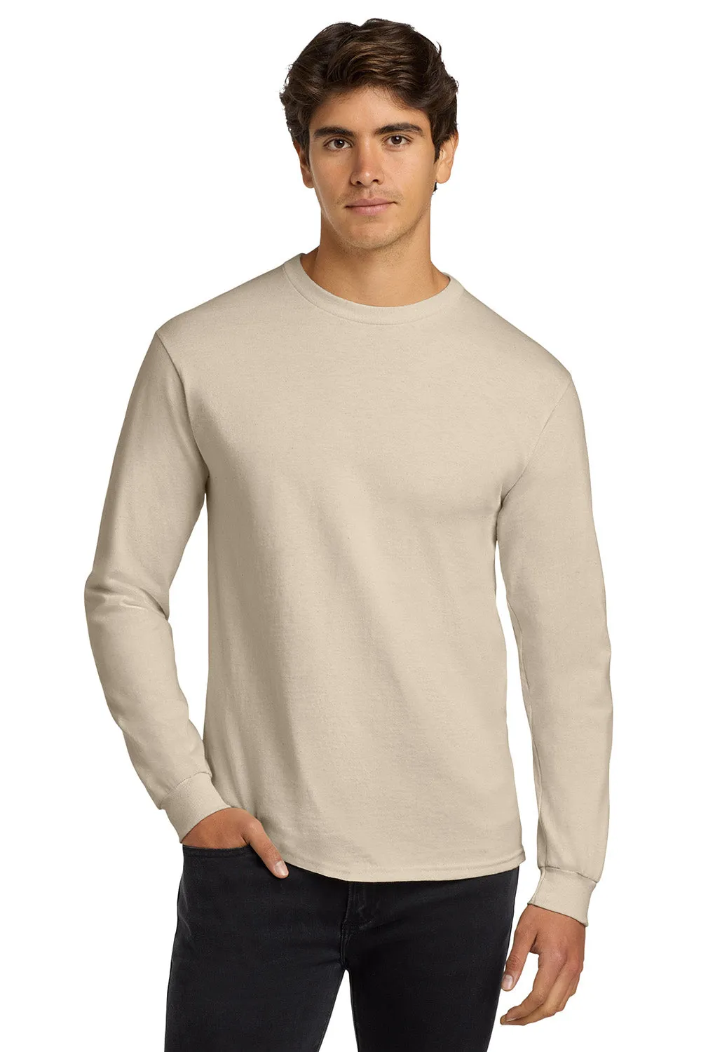 Gildan Mens Ultra Long Sleeve Crewneck T-Shirt - Natural  Affordable Clothing Gildan