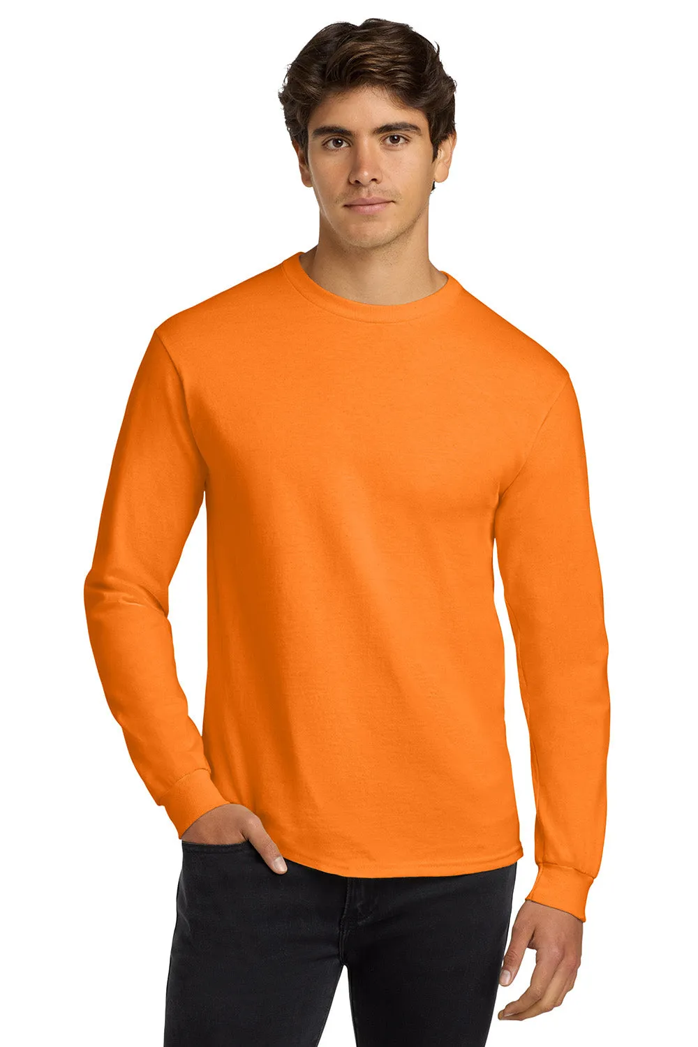 Gildan Mens Ultra Long Sleeve Crewneck T-Shirt - Safety Orange  Affordable Clothing Gildan