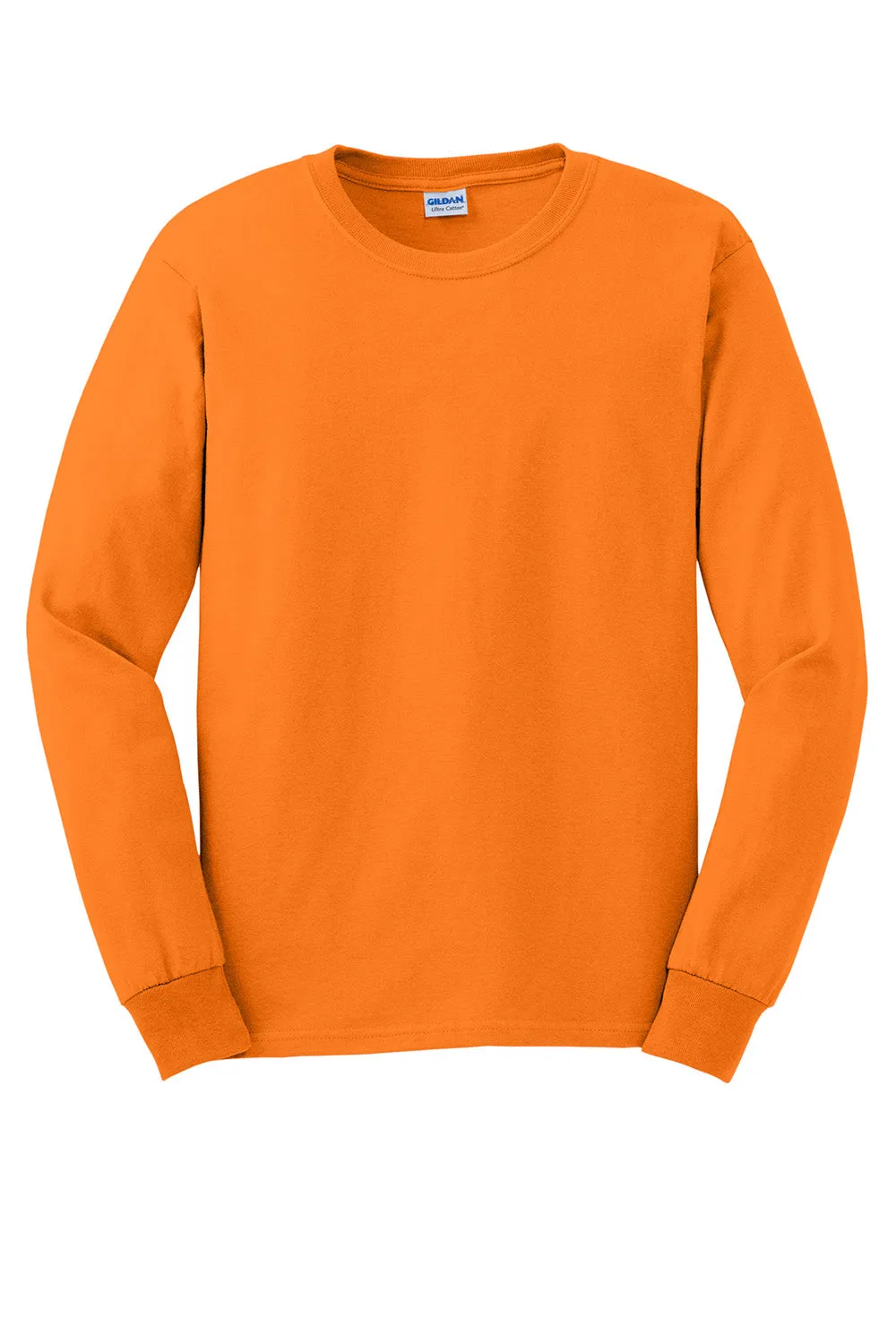 Gildan Mens Ultra Long Sleeve Crewneck T-Shirt - Safety Orange  Affordable Clothing Gildan