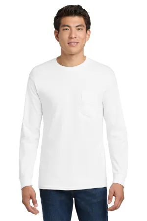 Gildan Mens Ultra Long Sleeve Crewneck T-Shirt w/ Pocket - White  Affordable Clothing Gildan