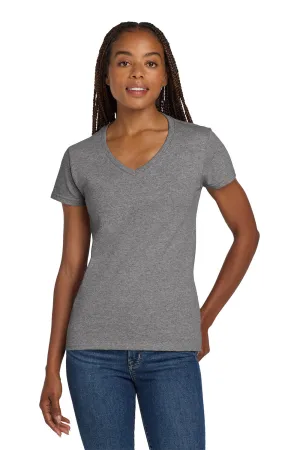 Gildan Womens Short Sleeve V-Neck T-Shirt - Heather Graphite Grey  Affordable Clothing Gildan