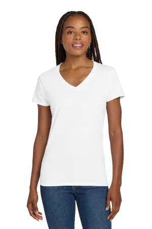 Gildan Womens Short Sleeve V-Neck T-Shirt - White  Affordable Clothing Gildan