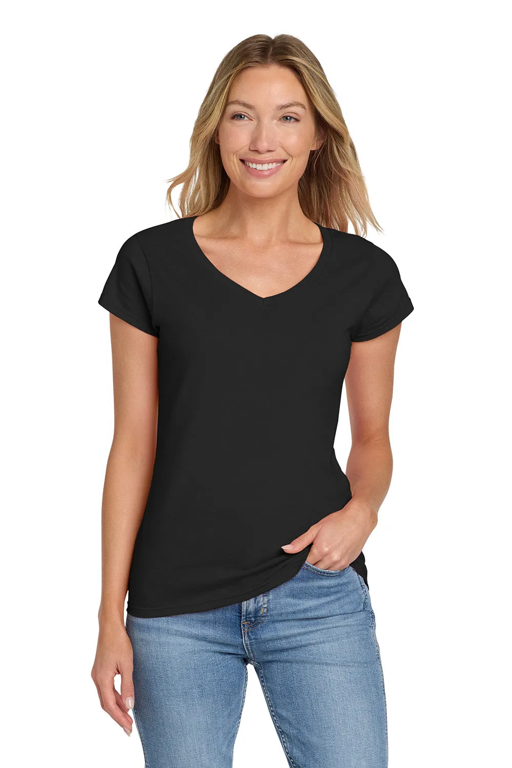 Gildan Womens Softstyle Short Sleeve V-Neck T-Shirt - Black  Affordable Clothing Gildan