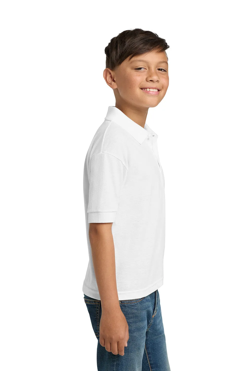 Gildan Youth DryBlend Moisture Wicking Short Sleeve Polo Shirt - White  Affordable Clothing Gildan