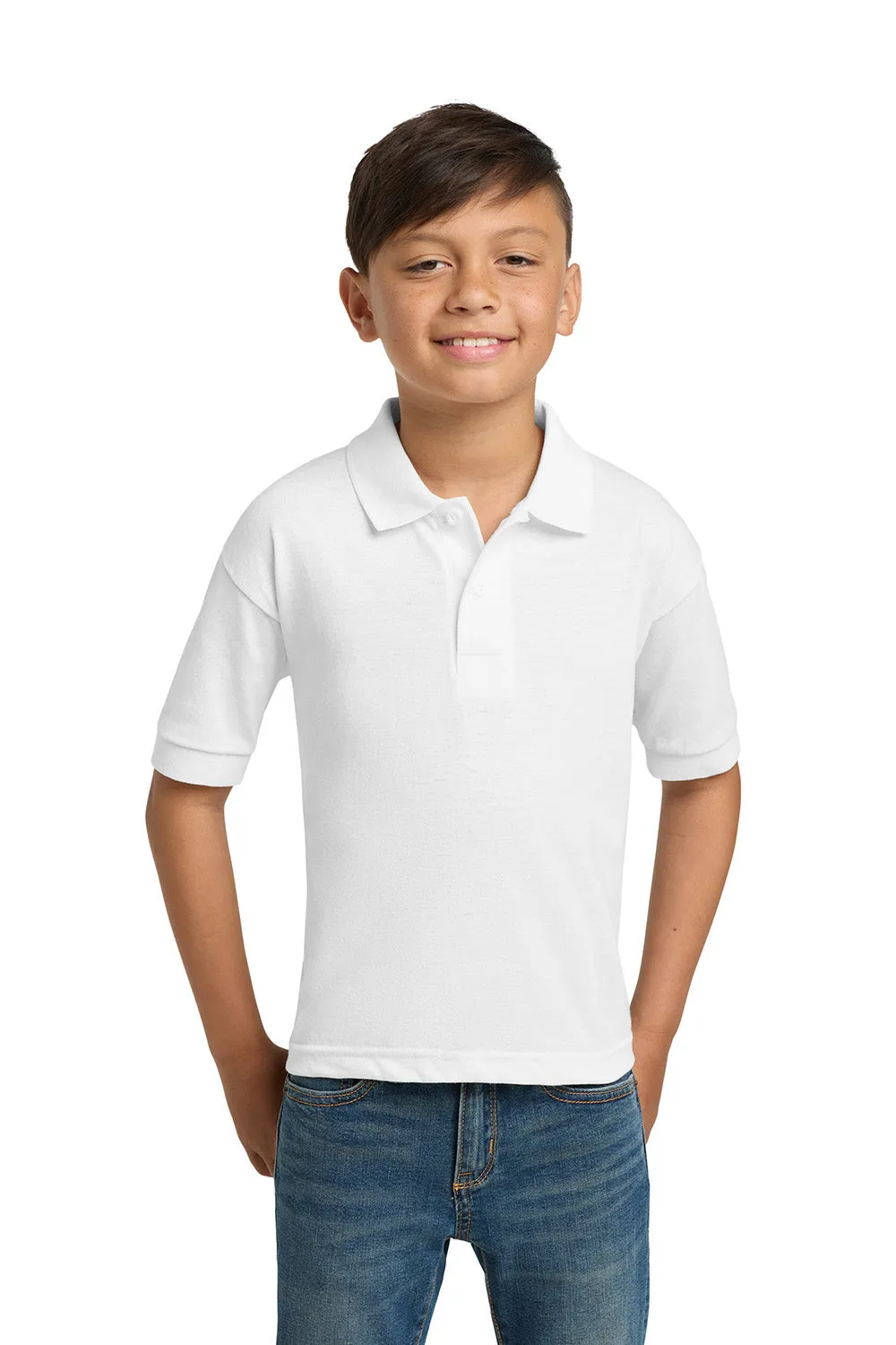 Gildan Youth DryBlend Moisture Wicking Short Sleeve Polo Shirt - White  Affordable Clothing Gildan