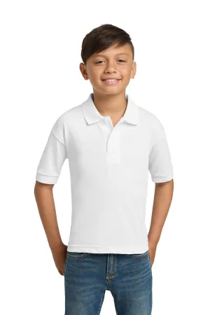 Gildan Youth DryBlend Moisture Wicking Short Sleeve Polo Shirt - White  Affordable Clothing Gildan