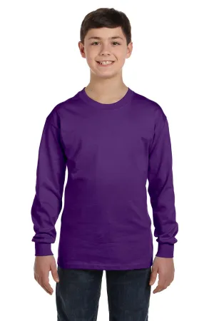 Gildan Youth Long Sleeve Crewneck T-Shirt - Purple  Affordable Clothing Gildan