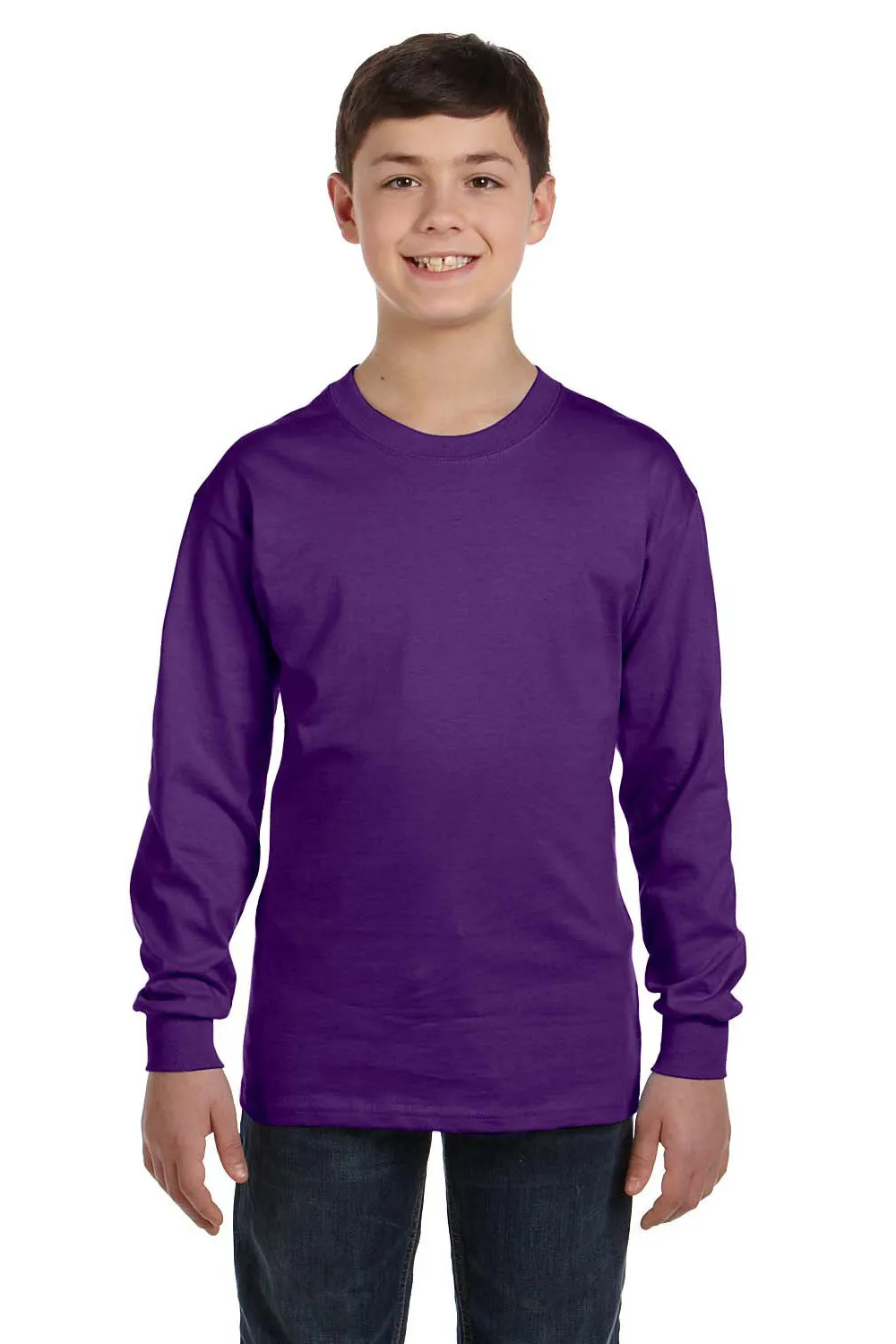Gildan Youth Long Sleeve Crewneck T-Shirt - Purple  Affordable Clothing Gildan