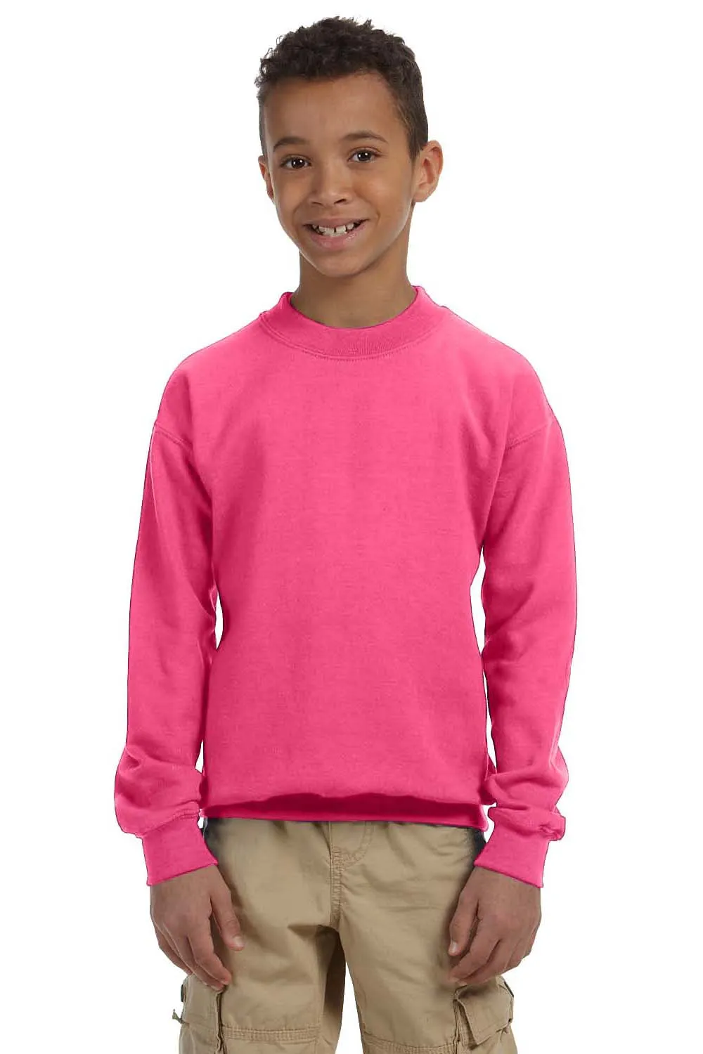 Gildan Youth Pill Resistant Fleece Crewneck Sweatshirt - Safety Pink  Affordable Clothing Gildan