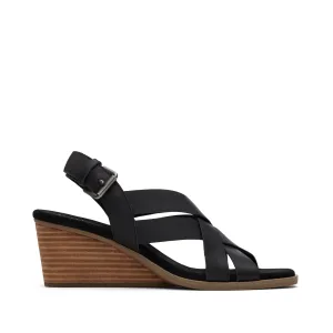 Gracie Black Leather Wedge Sandal