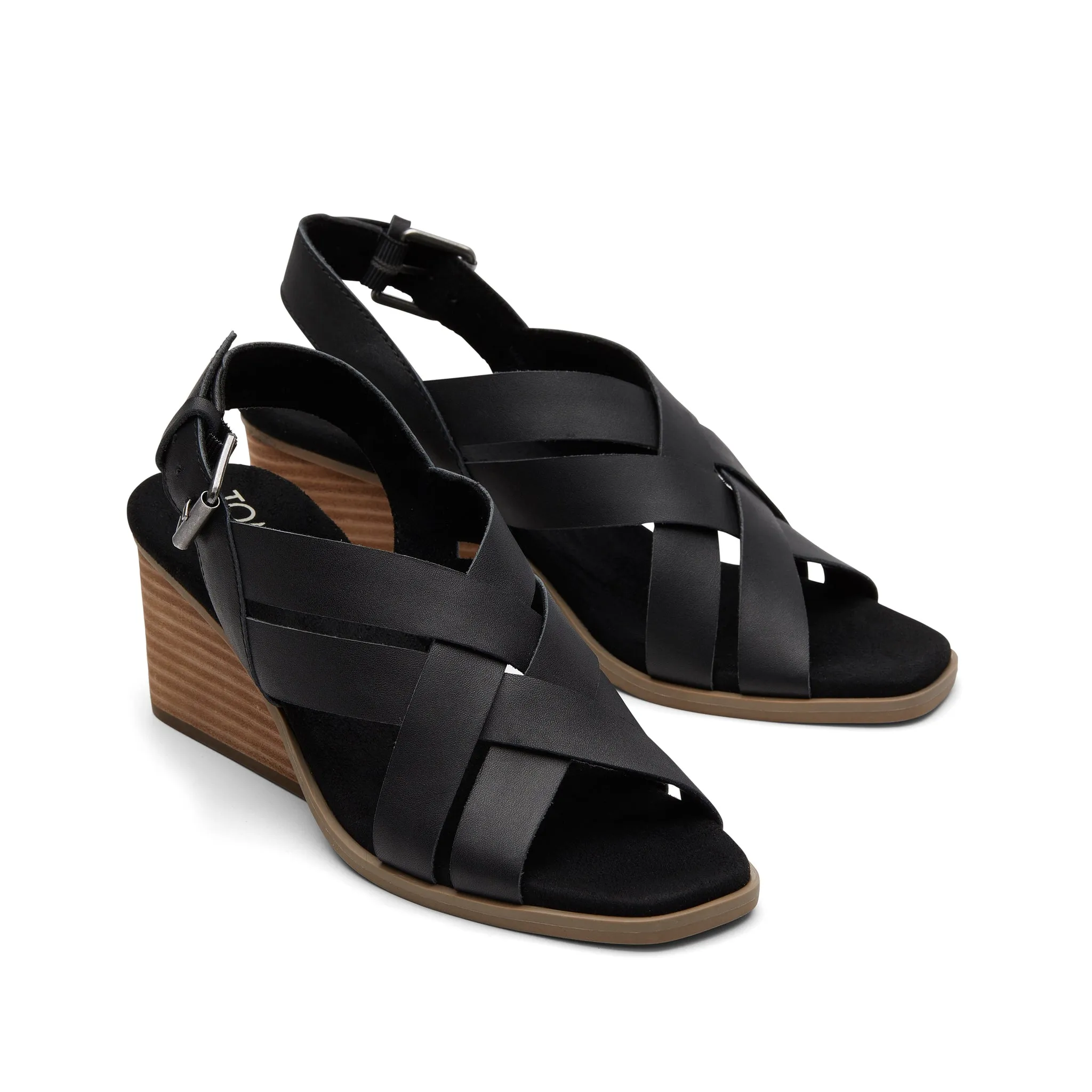 Gracie Black Leather Wedge Sandal