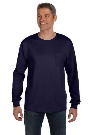 Hanes Mens ComfortSoft Long Sleeve Crewneck T-Shirt w/ Pocket - Navy Blue  Best cheap Clothing Hanes