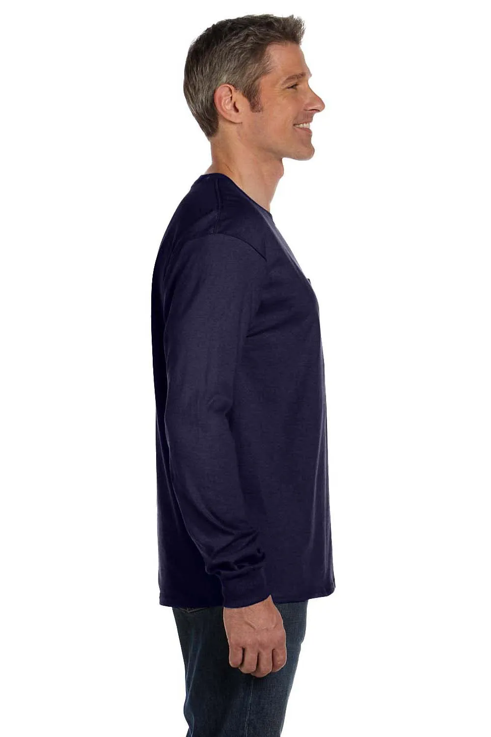 Hanes Mens ComfortSoft Long Sleeve Crewneck T-Shirt w/ Pocket - Navy Blue  Best cheap Clothing Hanes