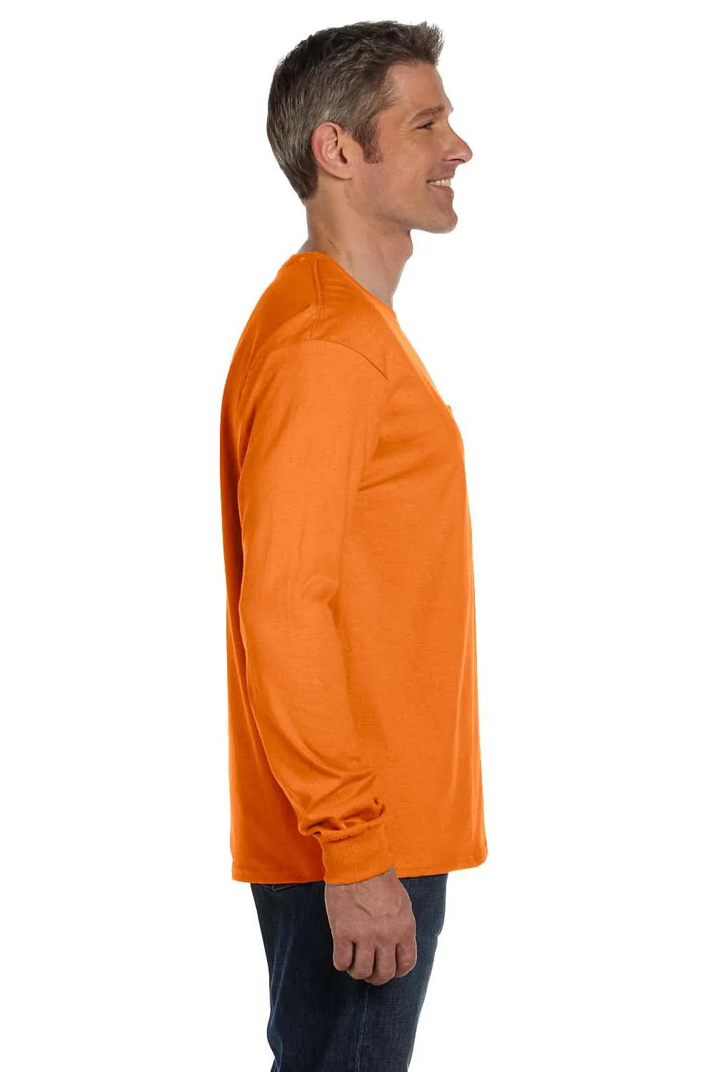 Hanes Mens ComfortSoft Long Sleeve Crewneck T-Shirt w/ Pocket - Orange  Best cheap Clothing Hanes