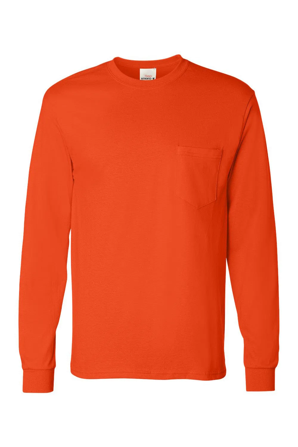 Hanes Mens ComfortSoft Long Sleeve Crewneck T-Shirt w/ Pocket - Orange  Best cheap Clothing Hanes