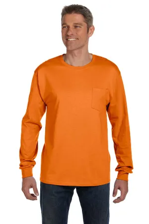 Hanes Mens ComfortSoft Long Sleeve Crewneck T-Shirt w/ Pocket - Orange  Best cheap Clothing Hanes