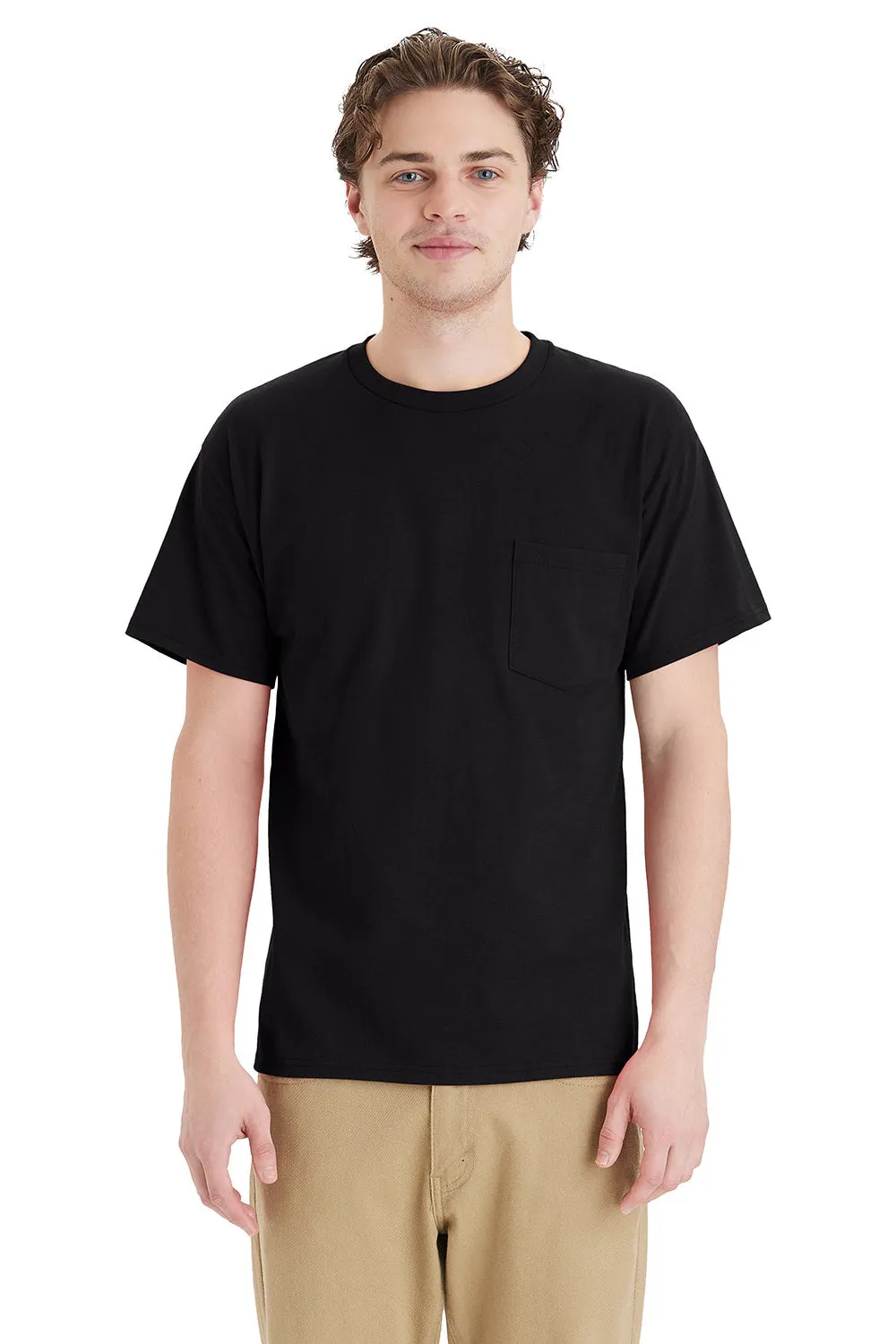 Hanes Mens Essential Short Sleeve Crewneck T-Shirt w/ Pocket - Black  Best cheap Clothing Hanes