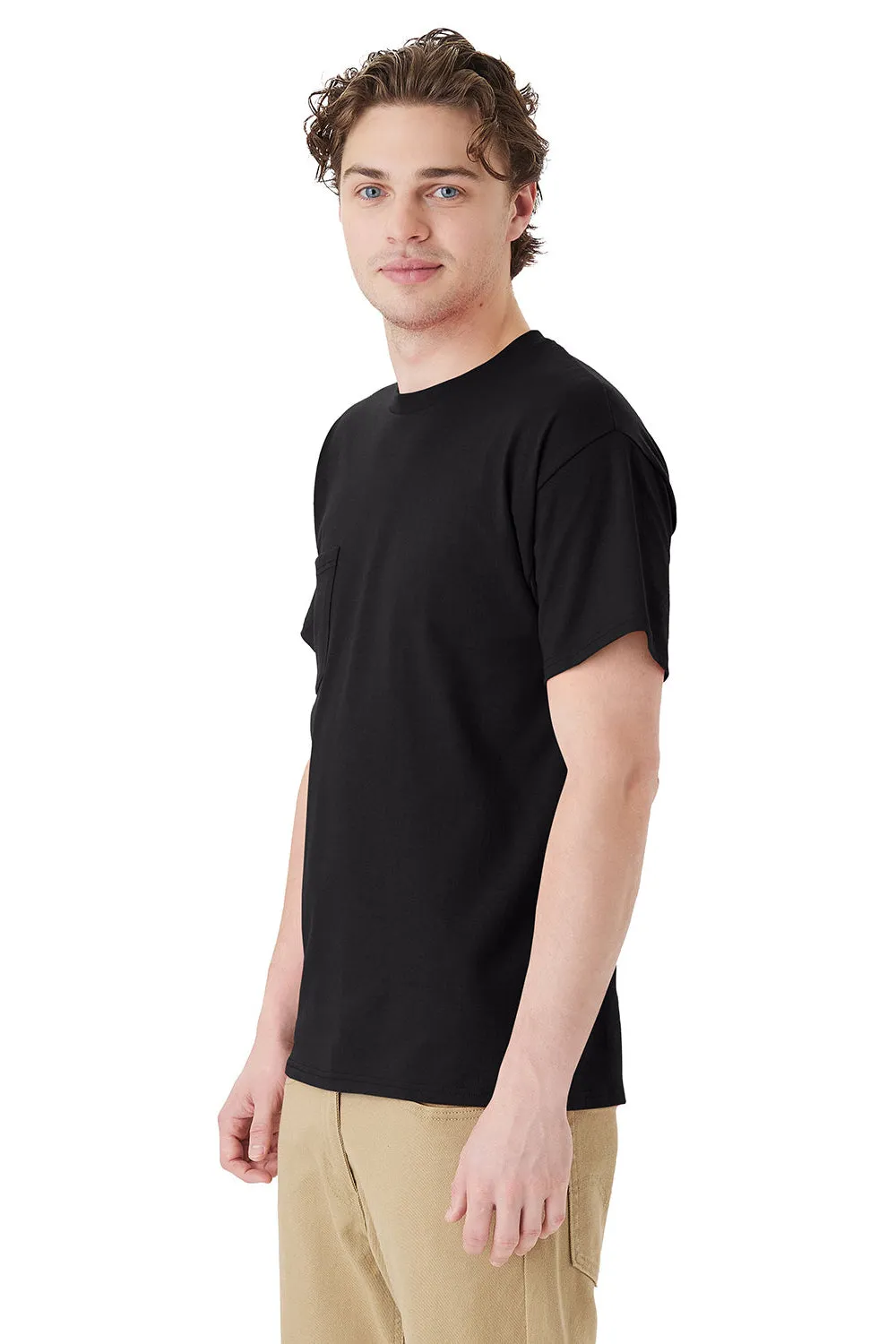 Hanes Mens Essential Short Sleeve Crewneck T-Shirt w/ Pocket - Black  Best cheap Clothing Hanes