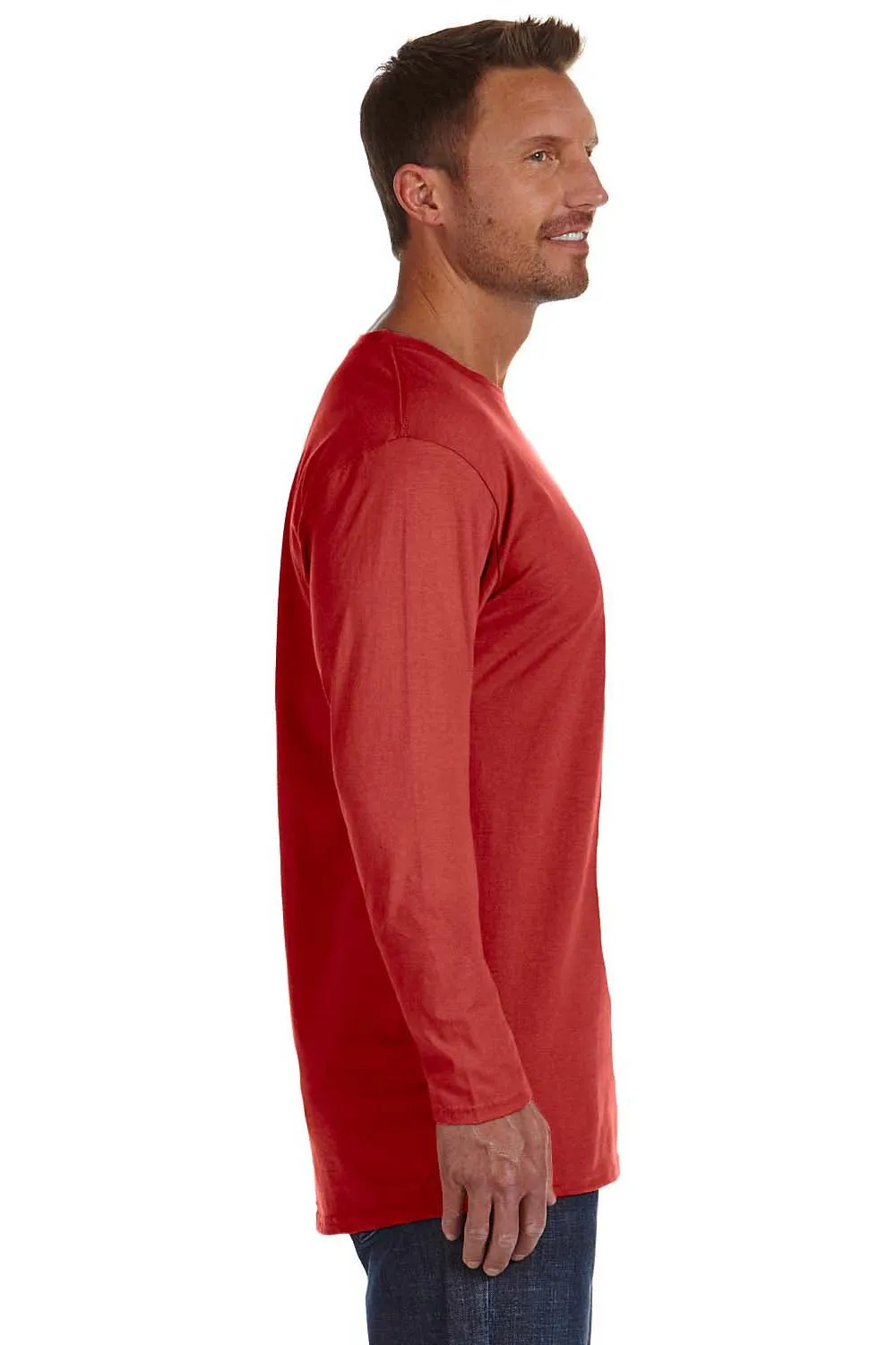 Hanes Mens Nano-T Long Sleeve Crewneck T-Shirt - Deep Red  Best cheap Clothing Hanes