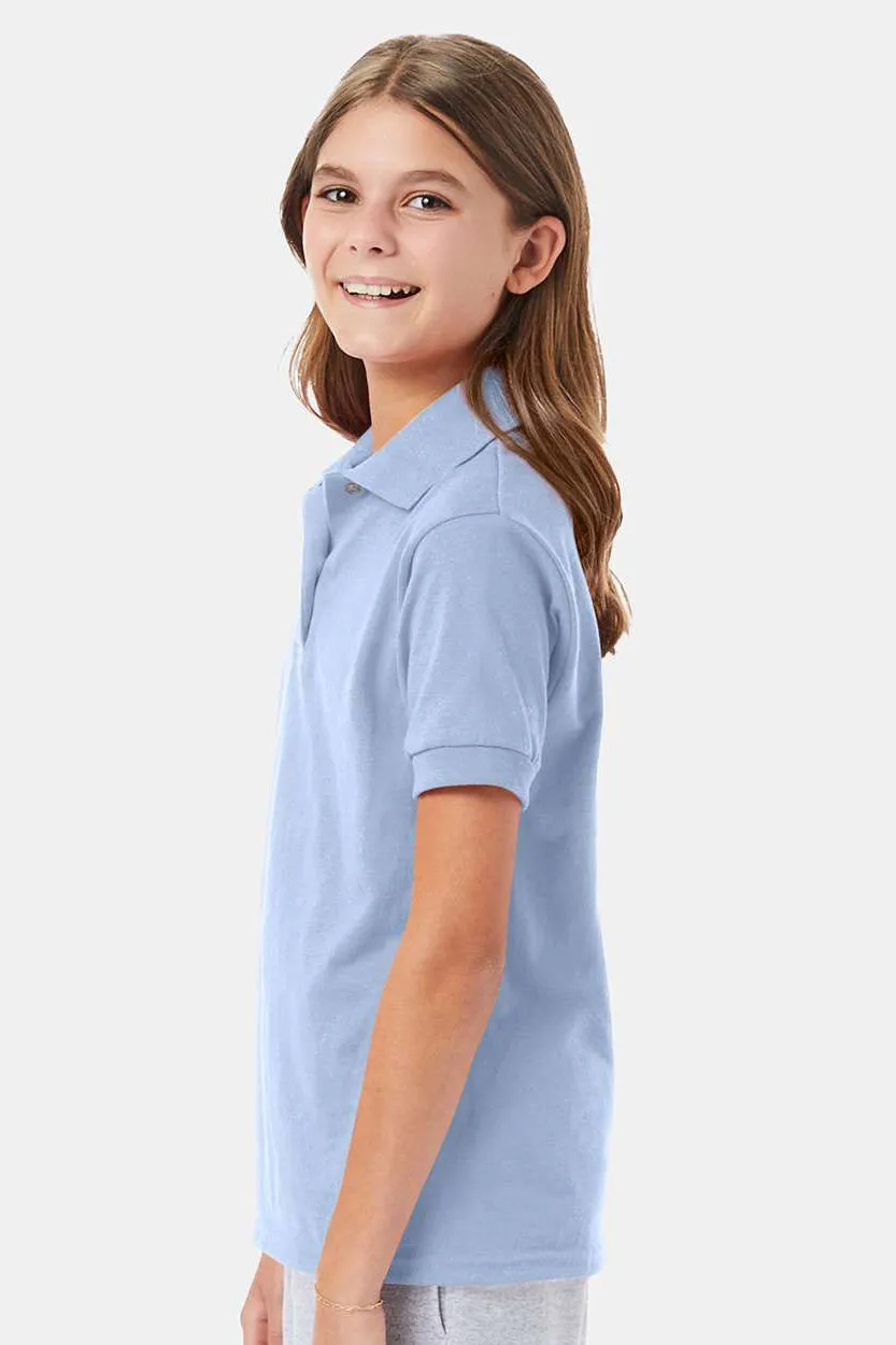 Hanes Youth EcoSmart Short Sleeve Polo Shirt - Light Blue  Best cheap Clothing Hanes