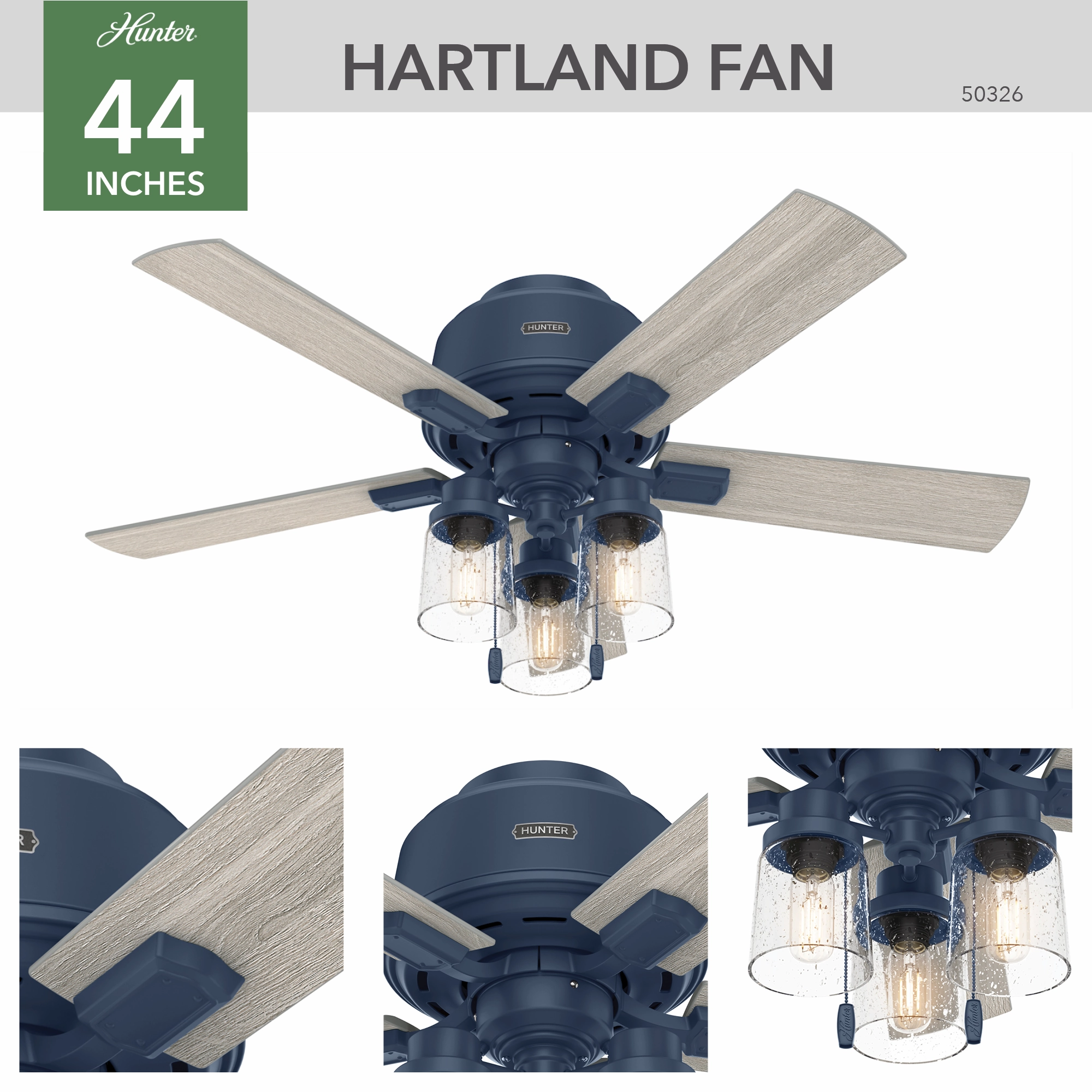 Hartland 44"Ceiling Fan Indigo Blue