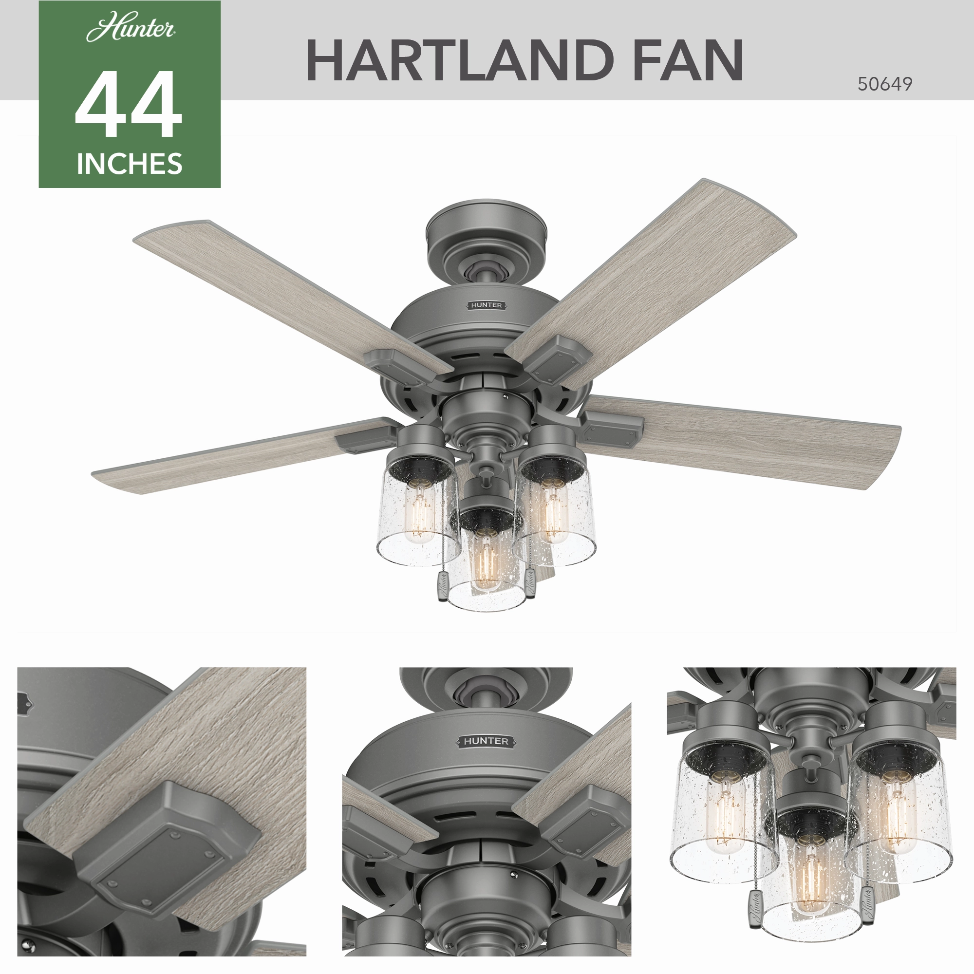 Hartland 44"Ceiling Fan Matte Silver
