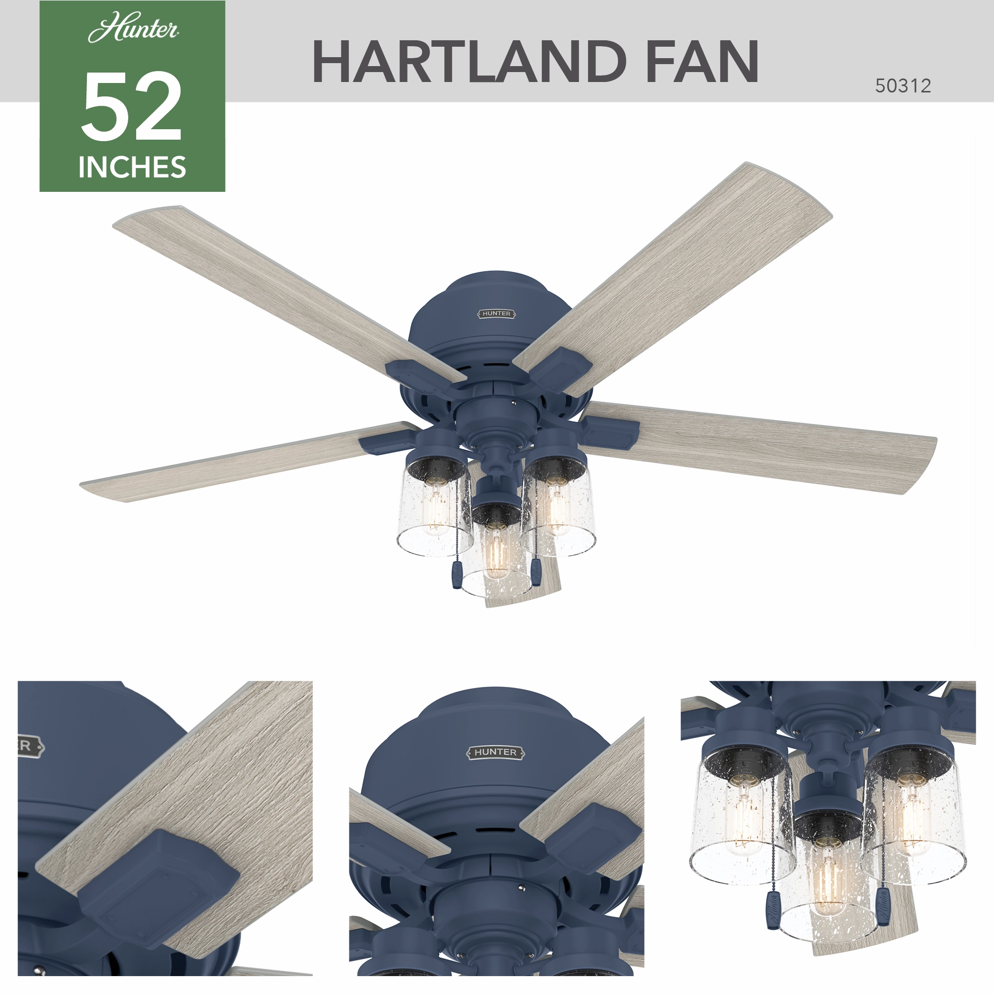 Hartland 52"Ceiling Fan Indigo Blue