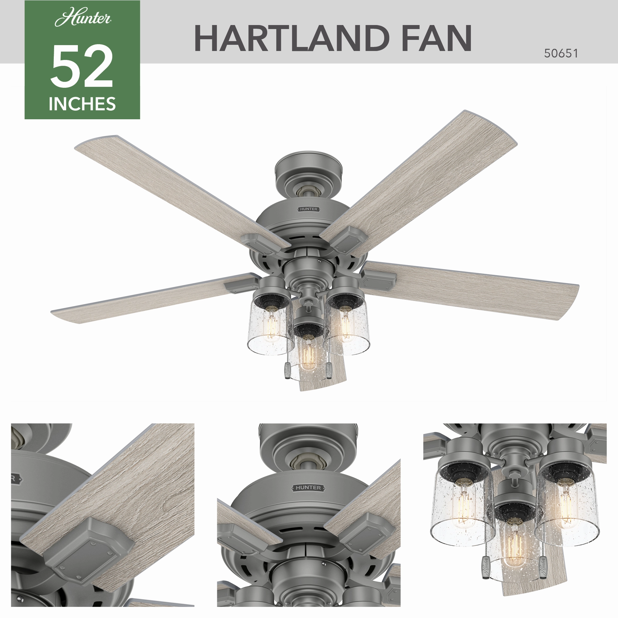 Hartland 52"Ceiling Fan Matte Silver