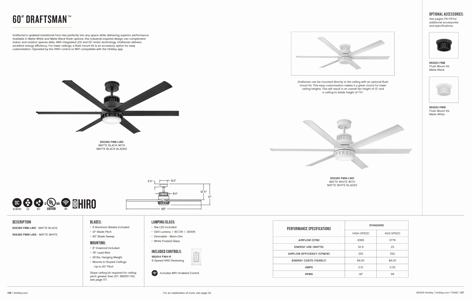 Hinkley Fan Draftsman Smart Outdoor DC 16W LED Ceiling Fan with Hiro Control