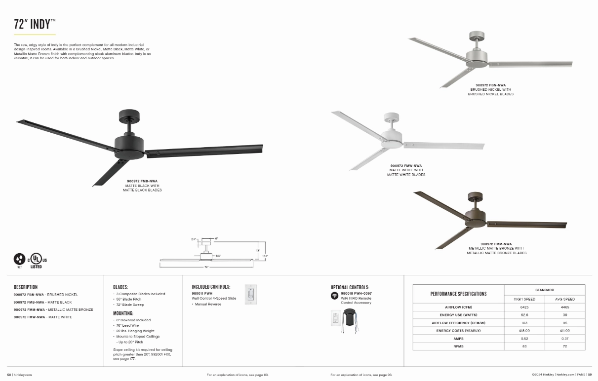 Hinkley Fan Indy Outdoor Ceiling Fan with Wall Control