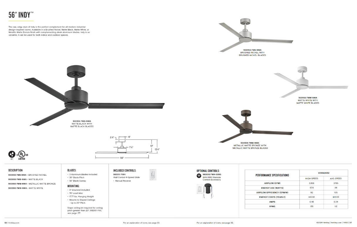 Hinkley Fan Indy Outdoor Ceiling Fan with Wall Control