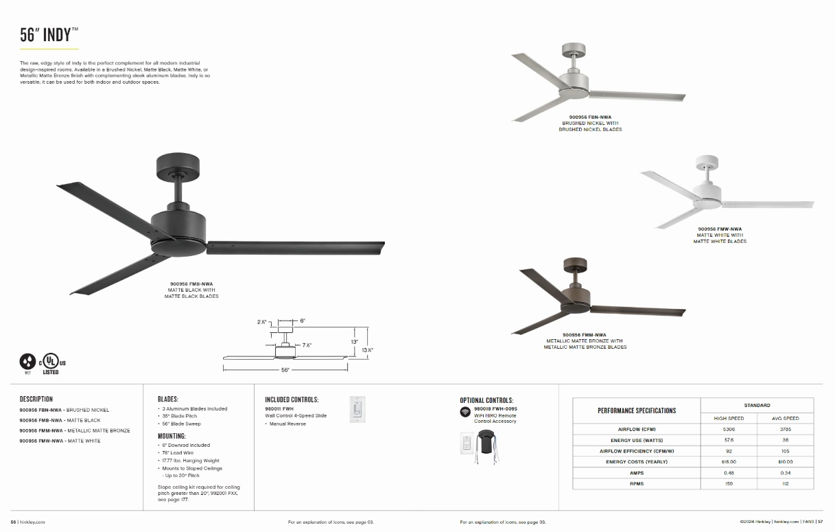 Hinkley Fan Indy Outdoor Ceiling Fan with Wall Control