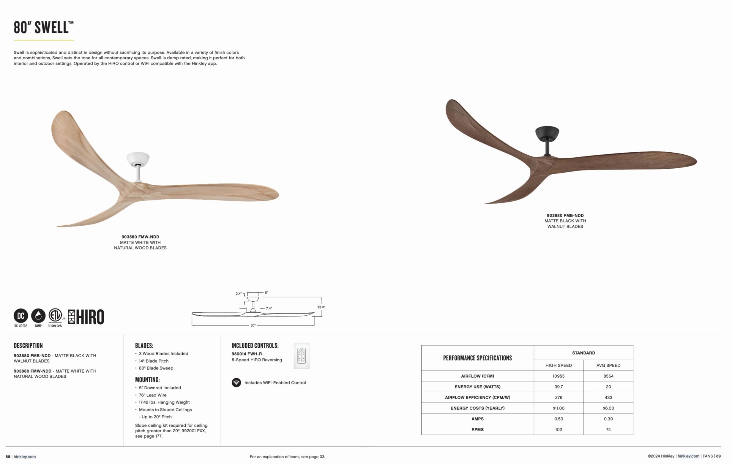Hinkley Fan Swell Indoor/Outdoor Smart DC Ceiling Fan with Hiro Control